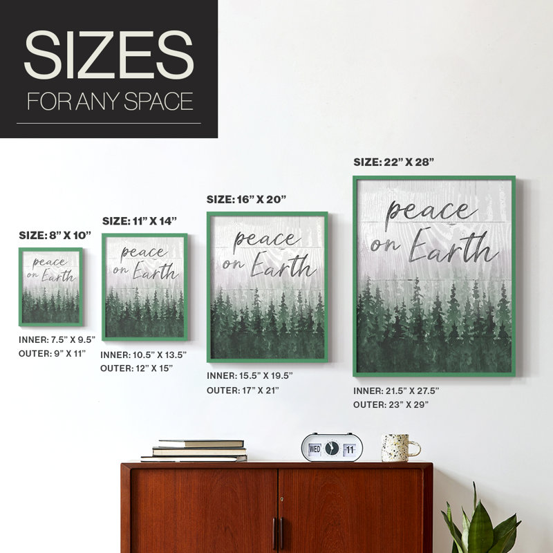 «Peace on Earth», reproduction encadrée - bois massif, Vert, 30" H x 24" W