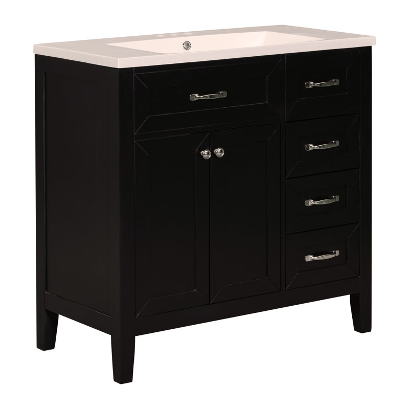 Ensemble de meuble-lavabo 36 po avec lavabo, armoire avec tiroirs, structure solide et panneau de fibres à densité moyenne