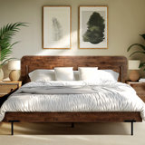 Laboy Solid Wood Bed Frame with Headboard, Solid Wood Platform Bed 800 lbs Capacity, No Box Spring Needed, Non-Slip Noise-Free, 5 Years Warranty
