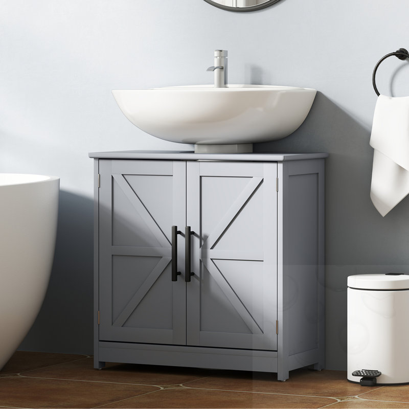 Armoire de rangement pour salle de bain avec 2 portes et tablette réglable (sans lavabo), Gris