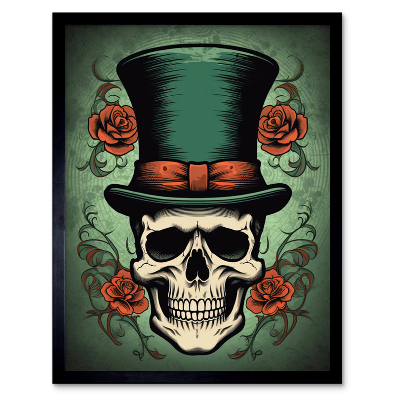 Mizuno Skull Roses And Top Hat Tattoo Ink Body Art Rockabilly Americana - Single Picture Frame Print