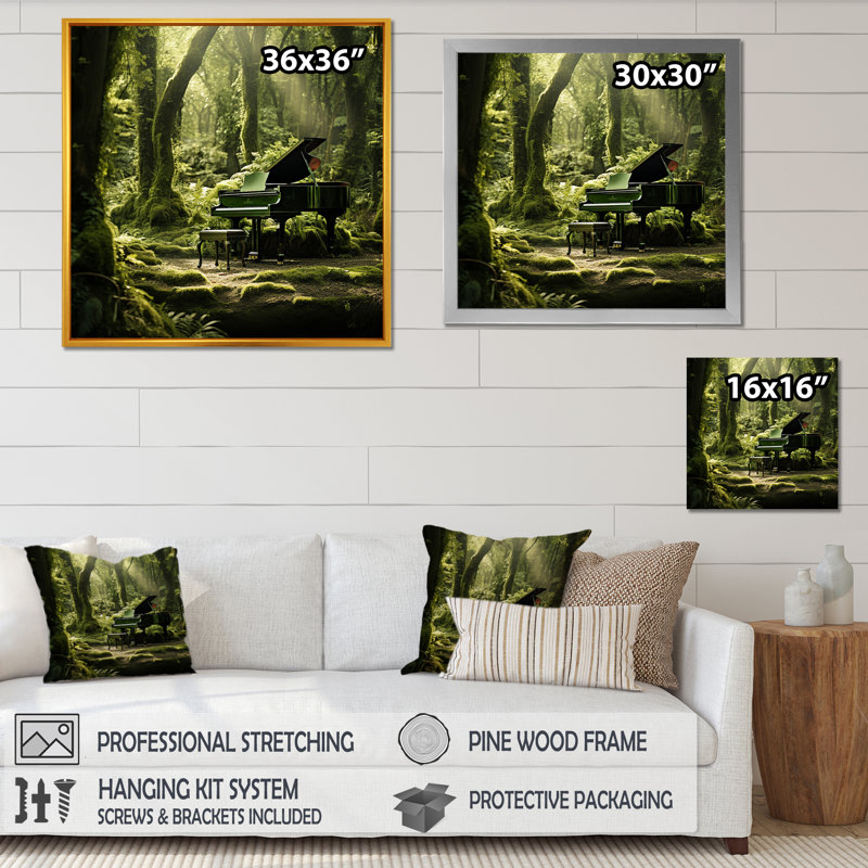 Piano Forest Serenade sur toile, Cadre flottant noir, H 30 po x l 30 po x P 1 po