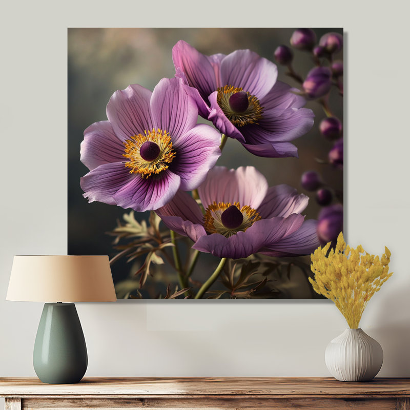 Gros plan d'une fleur d'anémone rose - art mural floral, Toile tendue, H 16 po x l 16 po x P 1 po