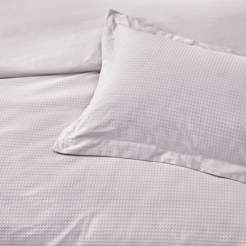 Waffle Textured 100% Cotton Duvet Cover Set, King Duvet Cover + 2 Standard Pillowcases, Blush