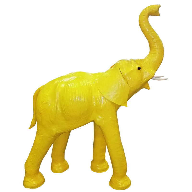 Éléphant en cuir Hillenbrand, H 12 po x l 12 po x P 4 po, Jaune, Papier mâché