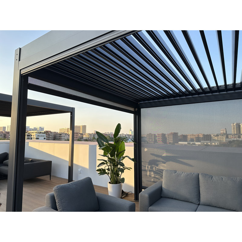 Braxley 3.6 x 4 Aluminum Pergola with Lights and 4 Side Curtains