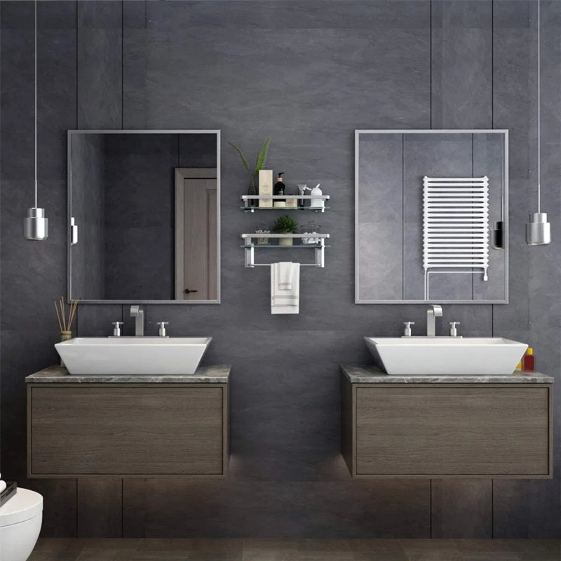 Bathroom Shelf Wall Mounted Floating Glass Shelf with Towel Rack 2 Tiers, Silver