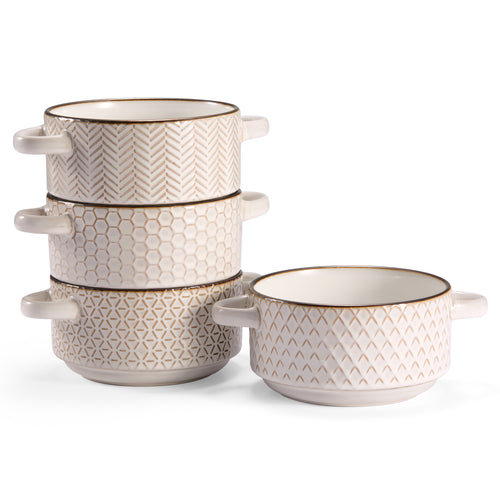 Ensemble de 4 bols à soupe Red Barrel Studio®, 26,5 oz, crème / cuivre, collection Narbonne
