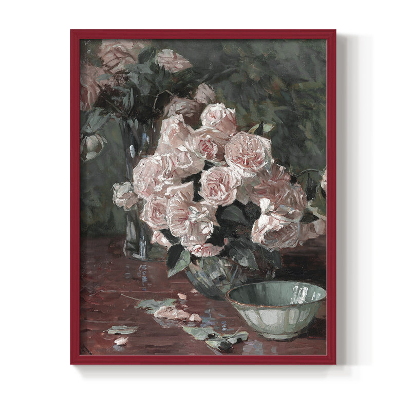 Impression florale vintage avec encadrement CCL XXVI - bois massif, H 15 po x l 12 po, Rouge