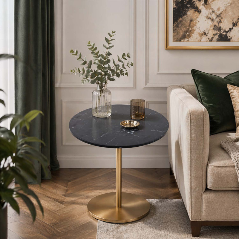 Table ronde moderne, parfaite pour 2 à 4 personnes, multifonctionnelle et élégante, Noir, doré