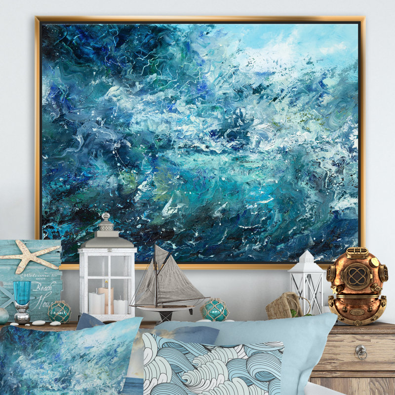 Balfor Wild Blue Ocean Waves V - peinture sur toile, Toile encadrée, H 36 po x l 46 po, Doré