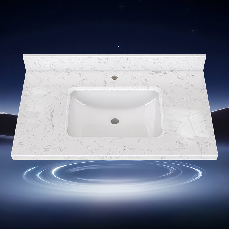 30 po X P 22 po D Comptoir de salle de bain rectangulaire en marbre blanc cultivé