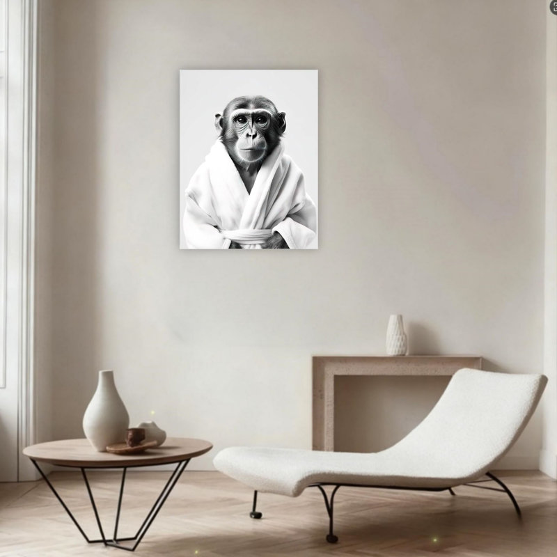 Mignon singe portant un peignoir, art mural 24 po x 36 po