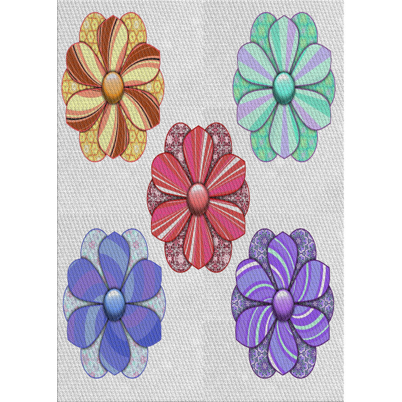 Tapis violet/rouge/vert à motif, Rectangle 5 pi x 8 pi