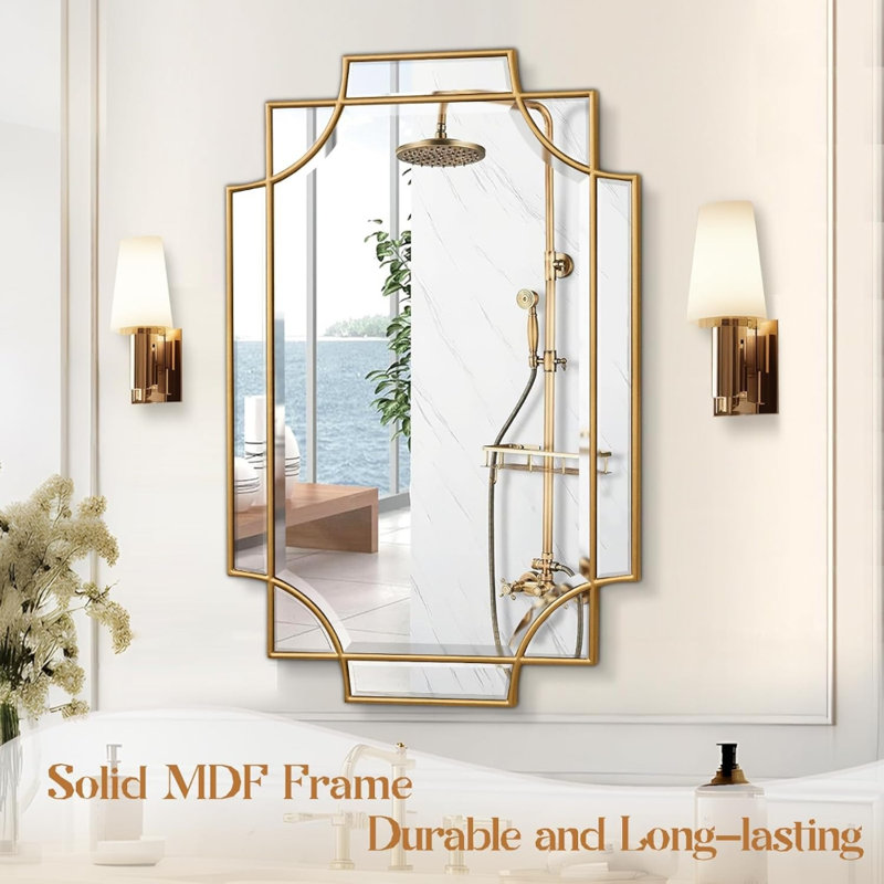  Miroir de salle de bain mural, miroir de meuble-lavabo rectangulaire, miroir décoratif biseauté poli pour hall d'entrée, salon, chambre à coucher (horizontal / vertical)