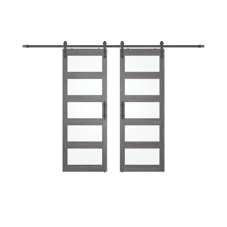 84'' Solid Manufactured Wood Glass PVC Surface with Installation Hardware Kit Double Barn Door