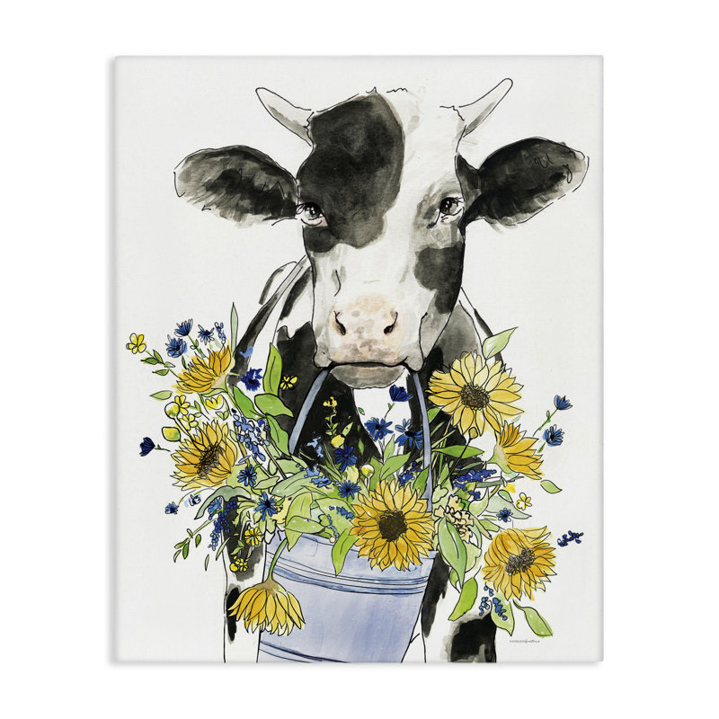 Toile Bessie in the Sunflowers Cow, conception de Kamdon Kreations, H 20 po x l 16 po