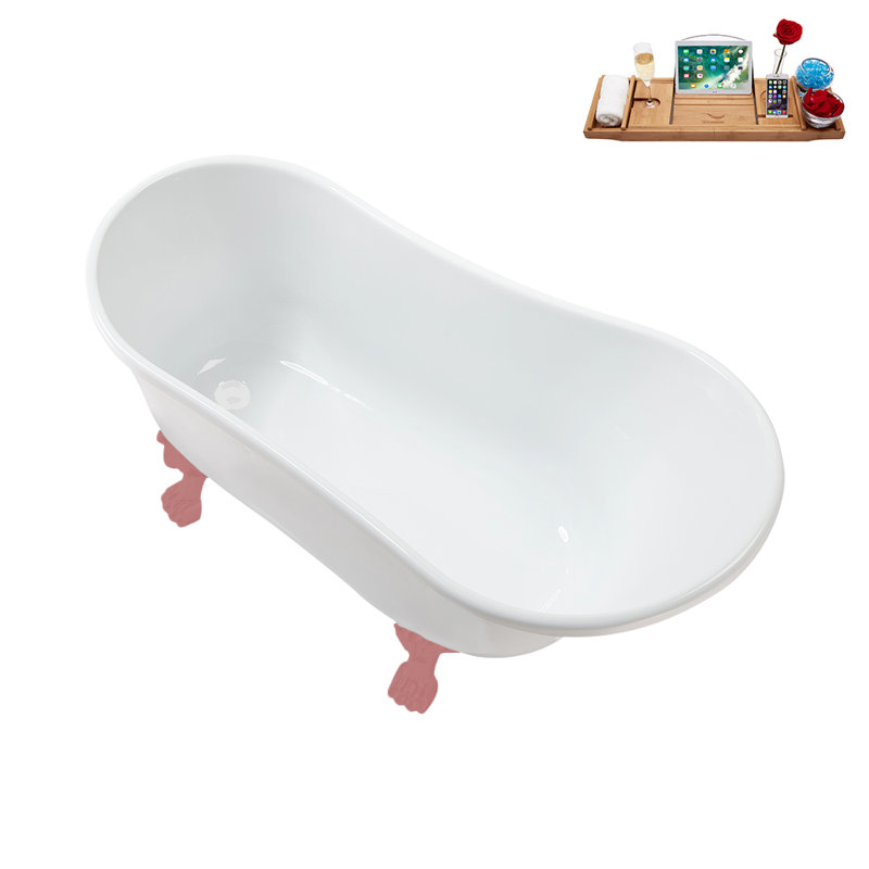 51.2'' x 25.6'' Soaking Acrylic Bathtub, Glossy White, Matte Pink