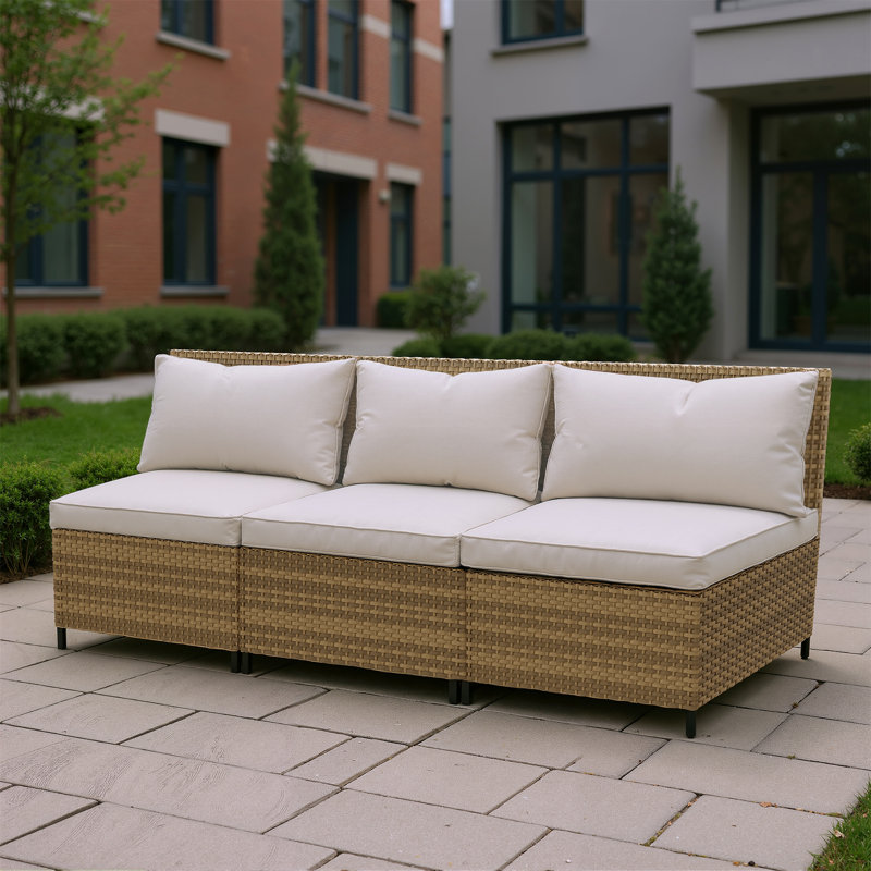 Causeuse d'extérieur résistante aux intempéries avec structure en acier galvanisé, coussins en oléfine pour le patio, Beige
