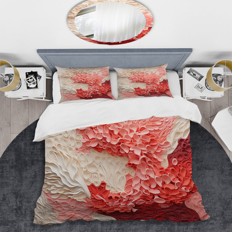 Ensemble de housse de couette beige et rose Coral Collage - Coral, Housse de couette très grand et 2 très grandes t