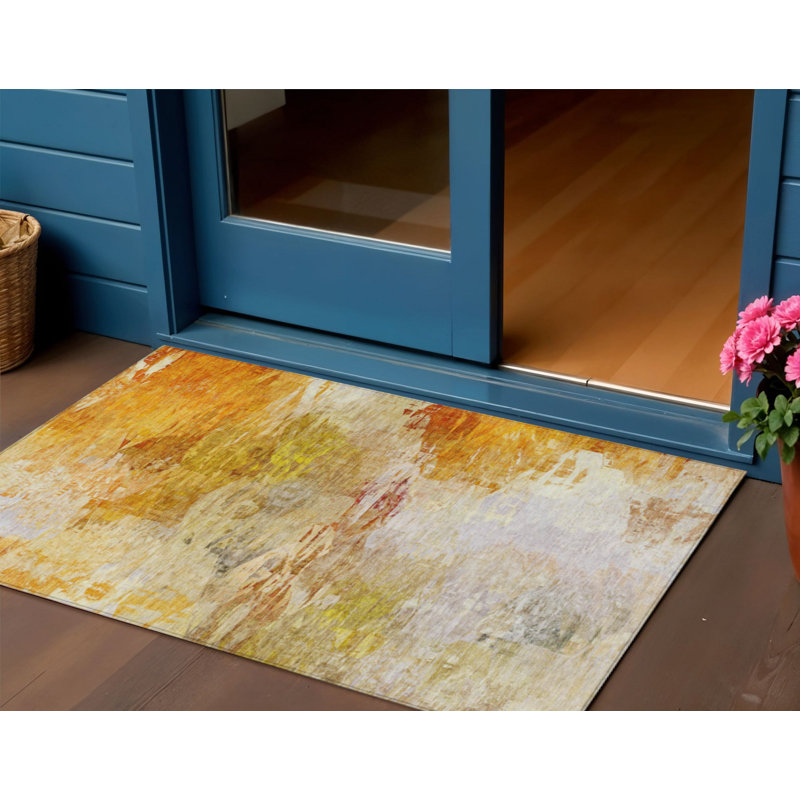 3' X 5' Orange Copper And Terra Cotta Abstract Washable Indoor Outdoor Area Rug