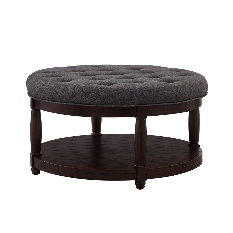 Large Round Upholstered Linen With Wood Shelf Storage, Dark Gray, Solid Legs, 32.5 Inches Wide, 18 High, Suitable For Home, Hotel, Restaurant Gray Shelf, X Inches, 300 - Pound Load, Indoor/Outdoor,
