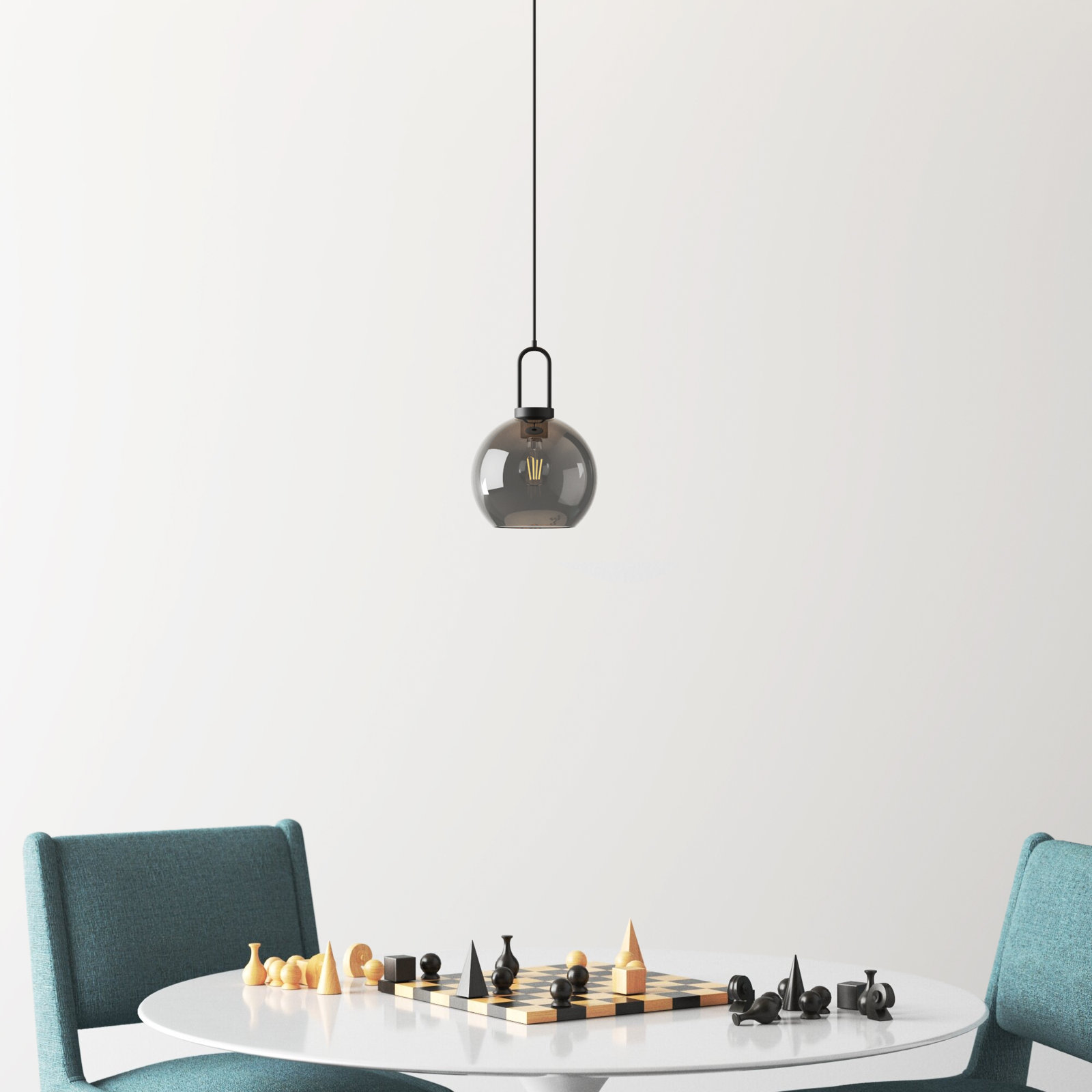 Shiloh Single Light Glass Pendant, Matte Black, Smoke, 12.5"H x 7.875"W x 7.875"D