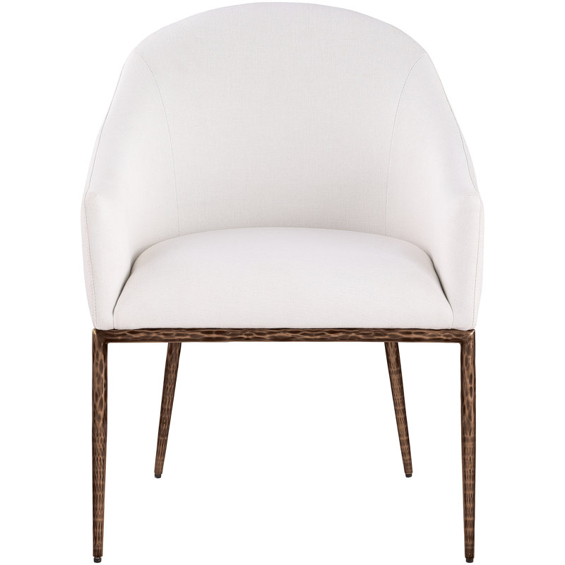 Chaise de salle à manger rembourrée Ferro, Tissu crème texturé en lin, Bronze brossé