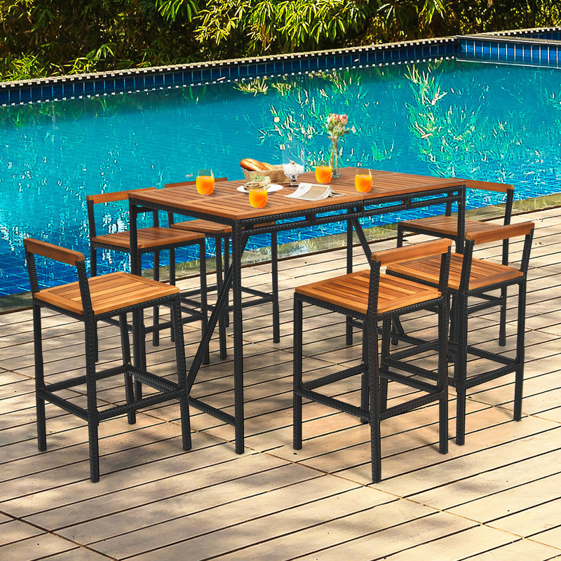 6 - Person Acacia Wicker Patio Dining Set with Rectangular Table
