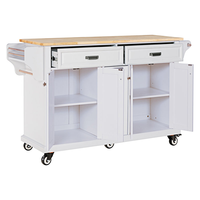 Cavid Solid Wood Top Kitchen Cart, White