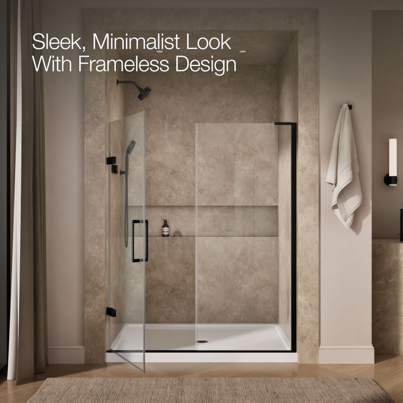 Composed 57-1/4-In58-In W X 71-1/2-In H Frameless Pivot Shower Door With 3/8-In Crystal Clear Glass And Back-To-Back Vertical Door Pulls
