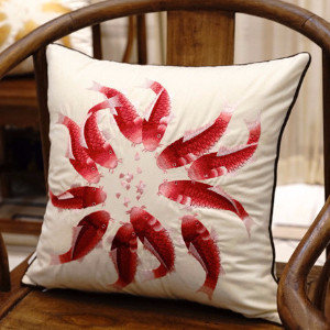 Fish Embroidered Throw Pillow
