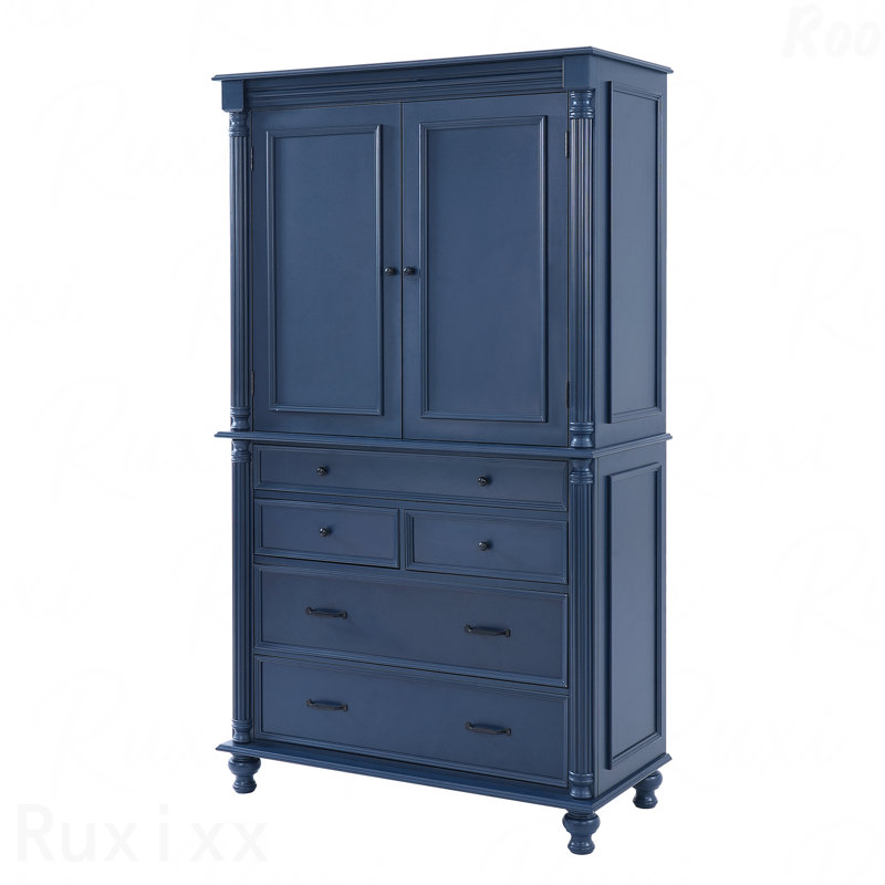  Armoire de cuisine autoportante avec 5 tiroirs et tablettes de porte - bleu, Bleu