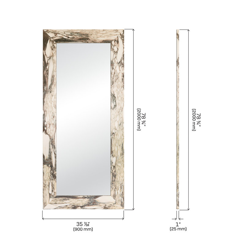 Suna 35 in. x 79 in. Natural Stone Marble Rectangular Framed Mirror
