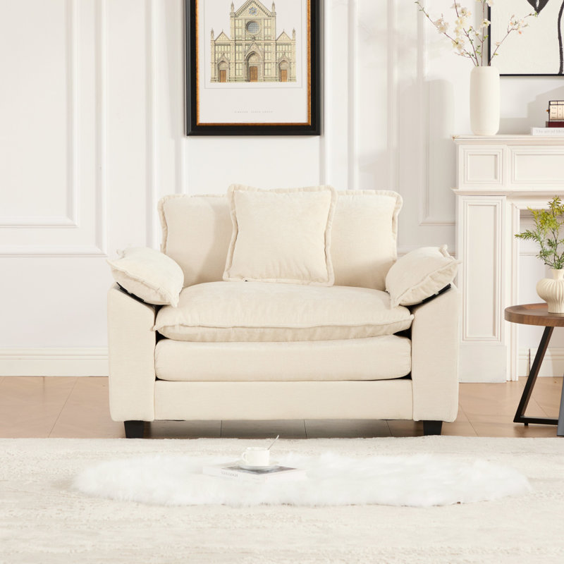 Chaise d'appoint modulaire avec tissu chenille et coussins ergonomiques, Beige