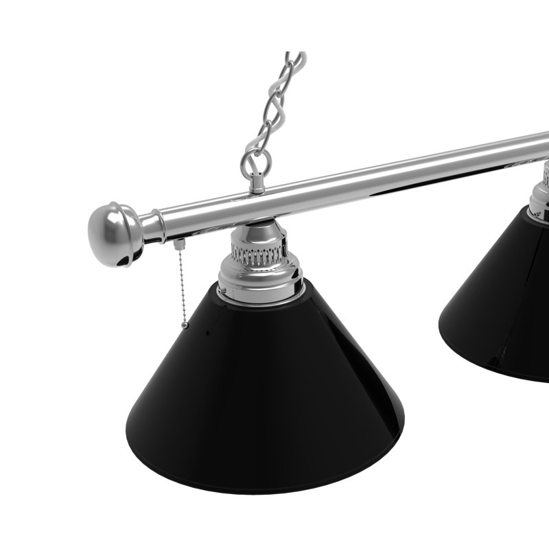 3 - Light Pool Table Lights Pendant, Chrome, Plain Black