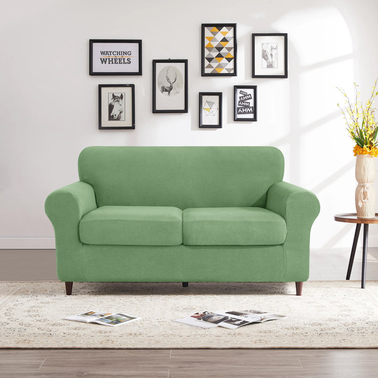 Elastic Textured Grid Separate Box Cushion Loveseat Slipcover