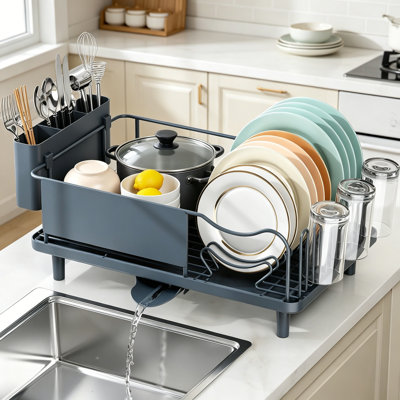 Dish Drying Rack Large Capacity Stainless Steel for Kitchen Counter with Drain Board, Rustproof Dish Drainer