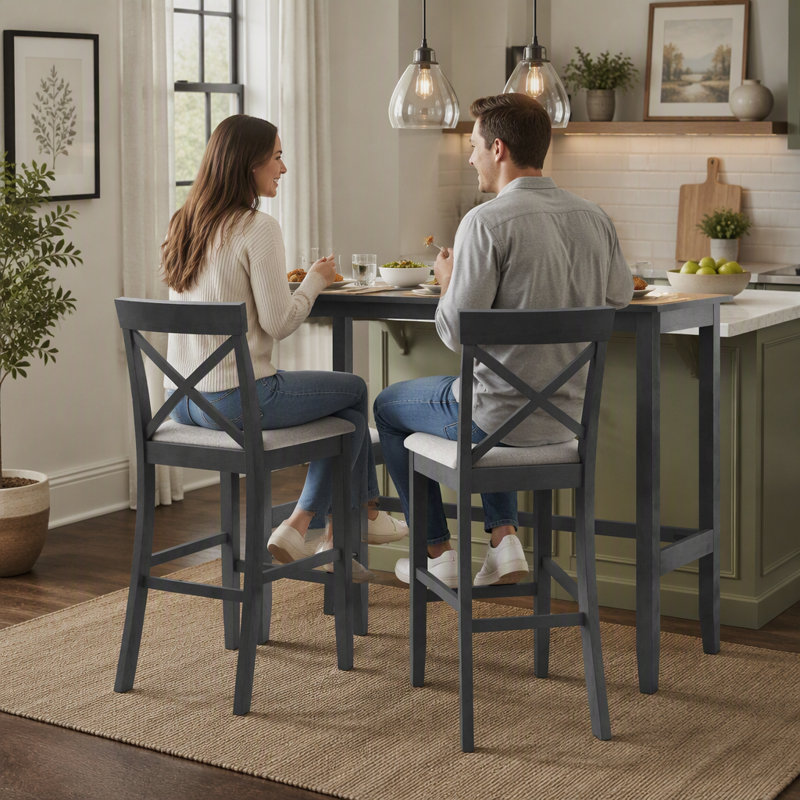 Ensemble de salle à manger à hauteur de bar rectangulaire en bois avec 2 chaises Farmhouse, Gris