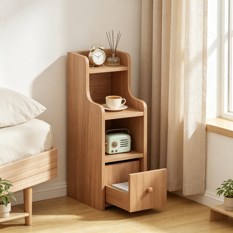 Slim Wood Nightstand with Drawer