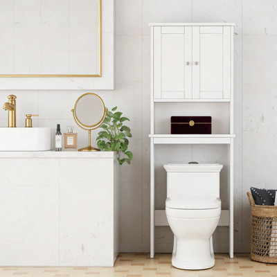 Over The Toilet Storage Cabinet With Adjustable Shelf, Freestanding Bathroom Organizer With Anti-Tip Device, Space Saving Shelf For Bathroom Supplies