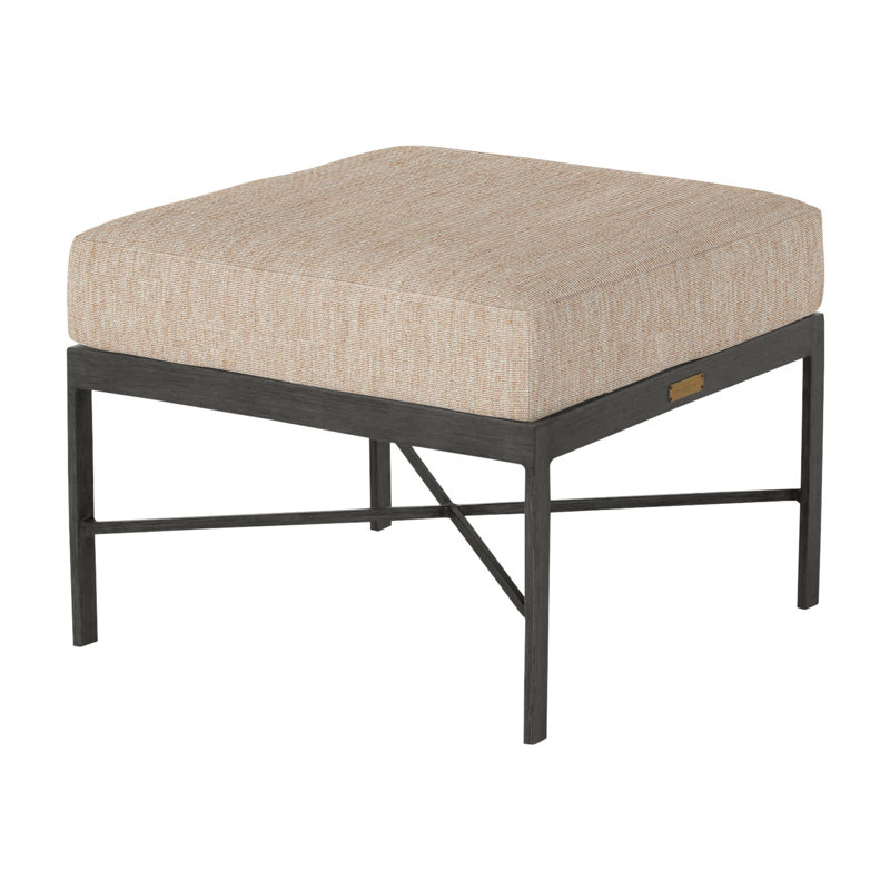 Monaco Outdoor Ottoman With Cushion, Canvas Sand, Slate Gray, No Welt