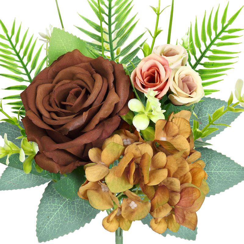 Bouquet de tiges de fleurs d'hortensia artificielles, Brun