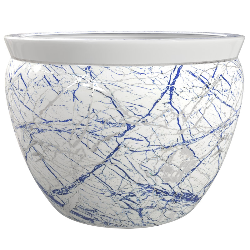 16" Abstract Blue & Silver Fishbowl, 16.25"