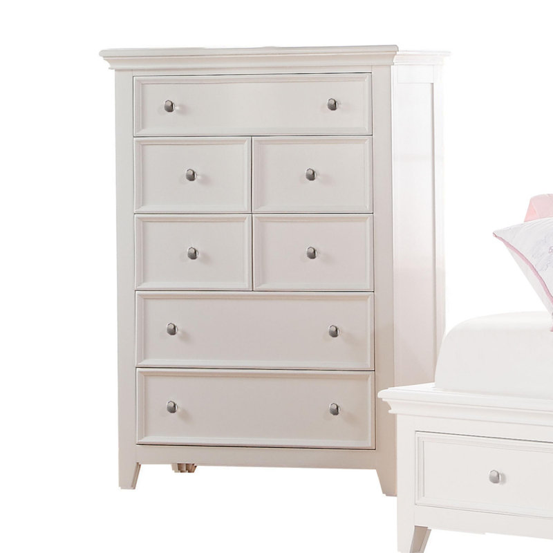 Commode 5 tiroirs Huriel, Blanc