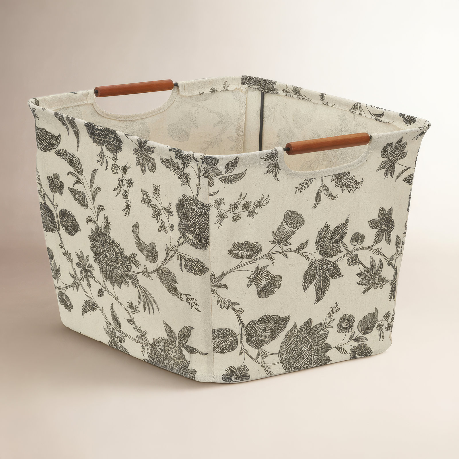 Fabric Decorative Bin 1, 11" H x 16" W x 13" D, Beige/Black