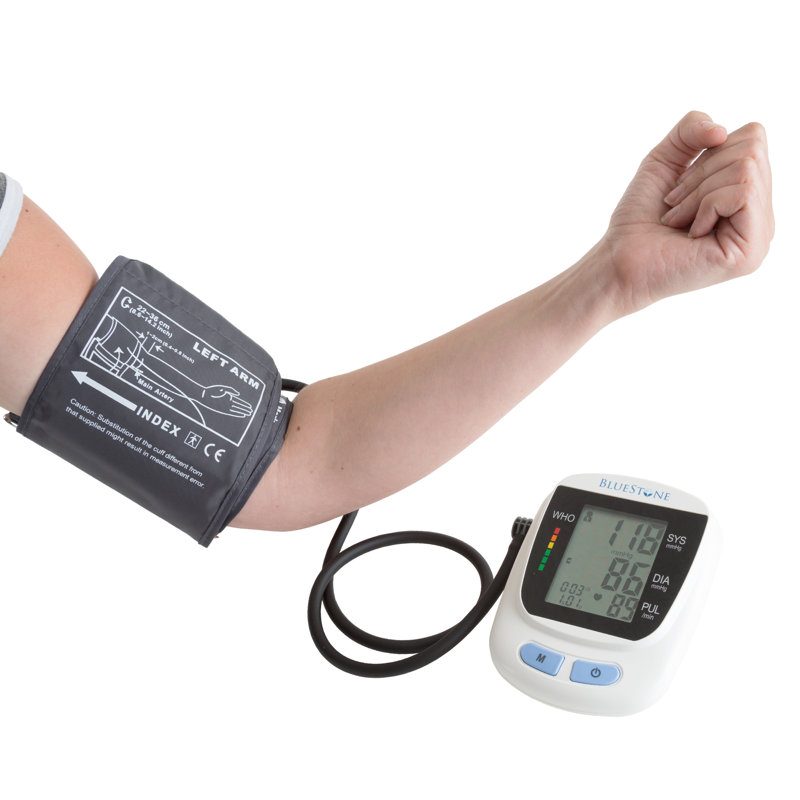 Bluestone Automatic Blood Pressure Monitor - Pulse Measuring Machine with Digital LCD Screen, Adjustable Cuff, and Storage Case
