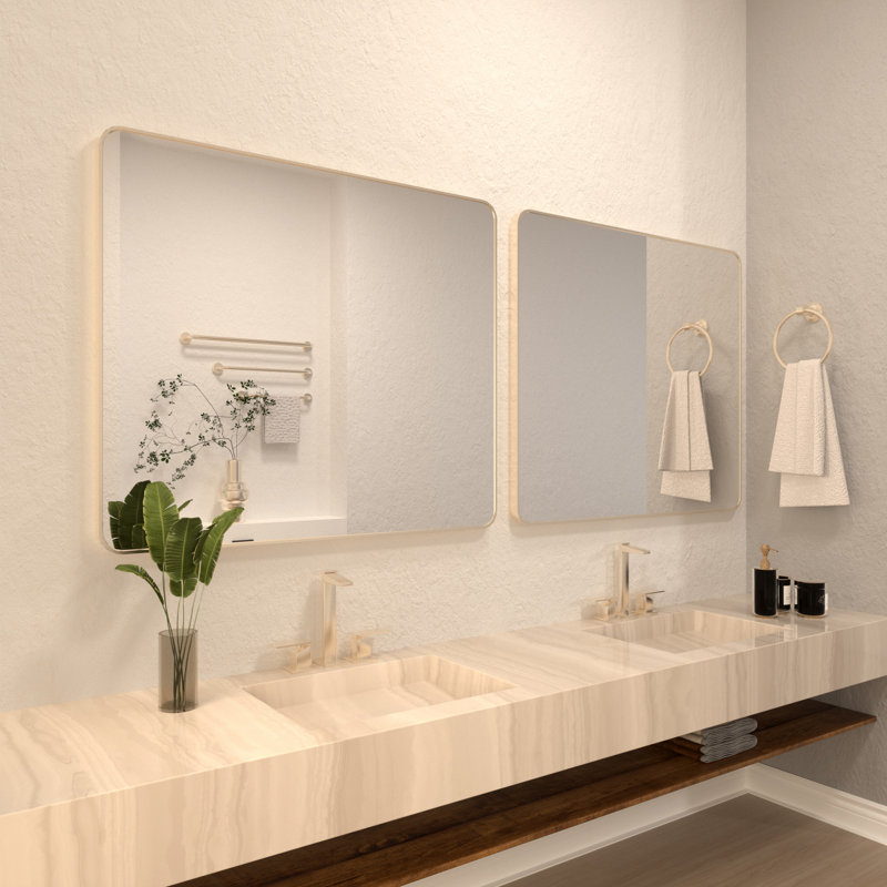 Miroir de salle de bain mural moderne en nickel brossé l 42 po x H 36 po Cozy, Nickel brossé, 36 po x 42 po