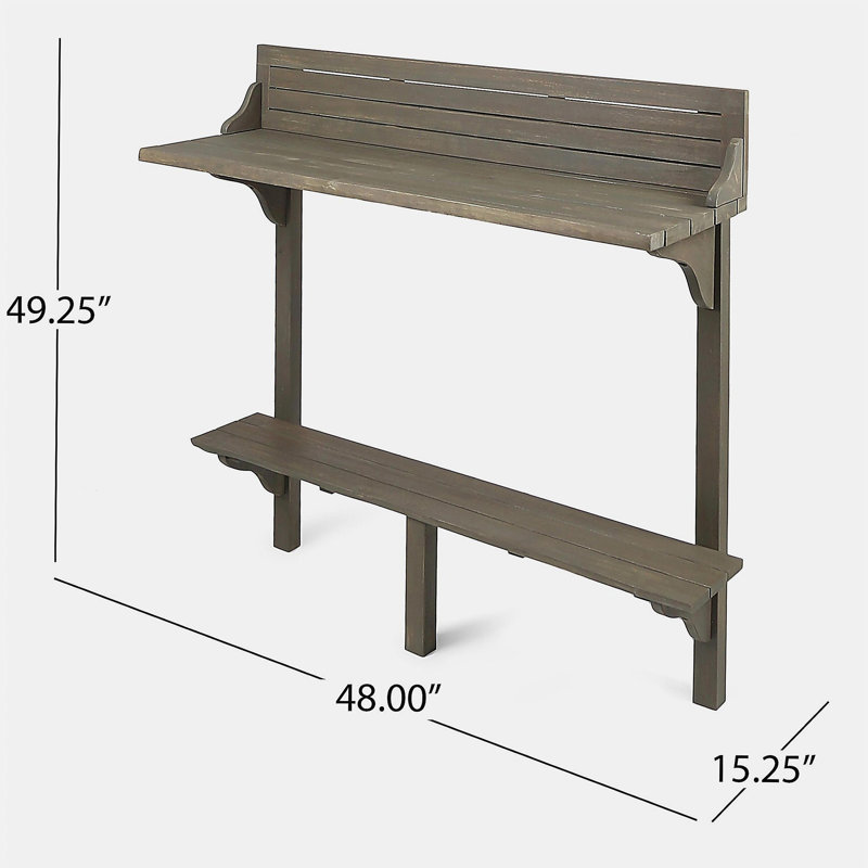 Table de bar d'extérieur en bois d'acacia, finition grise