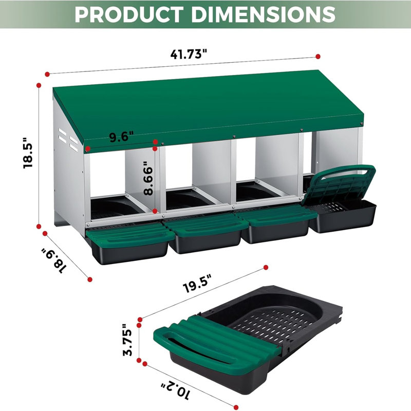 Boîte de nidification à 4 trous pour poulailler avec perchoir (vert), Green/Silver/Black